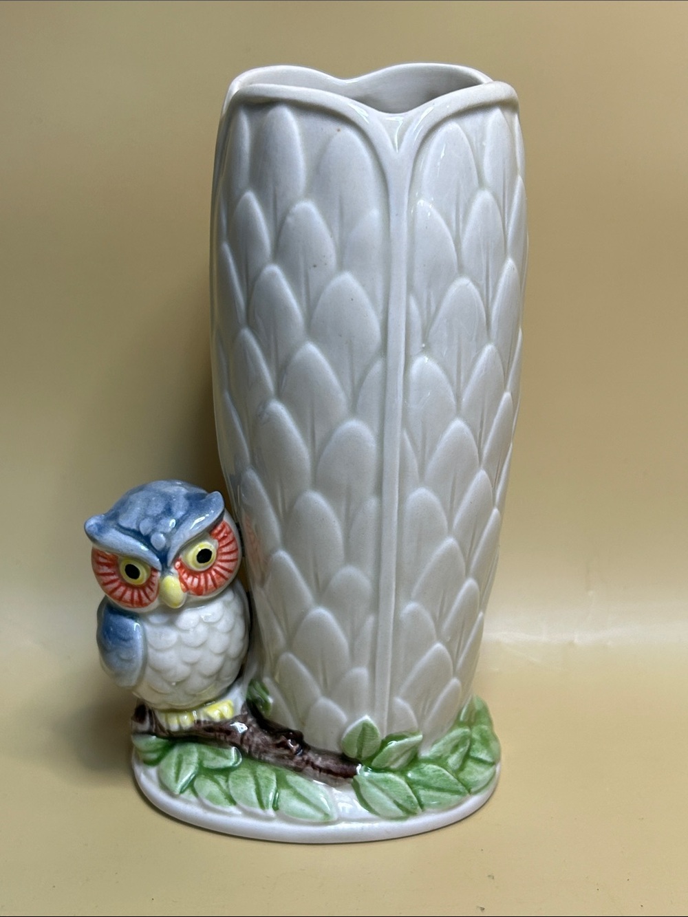 Vintage Takahashi Japan Porcelain Owl Vase 6” Tall